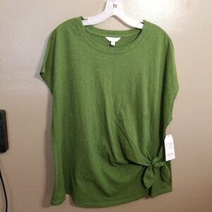 Time and Tru Short Sleeve Side Tie Top, XXXL (22), Green Valley